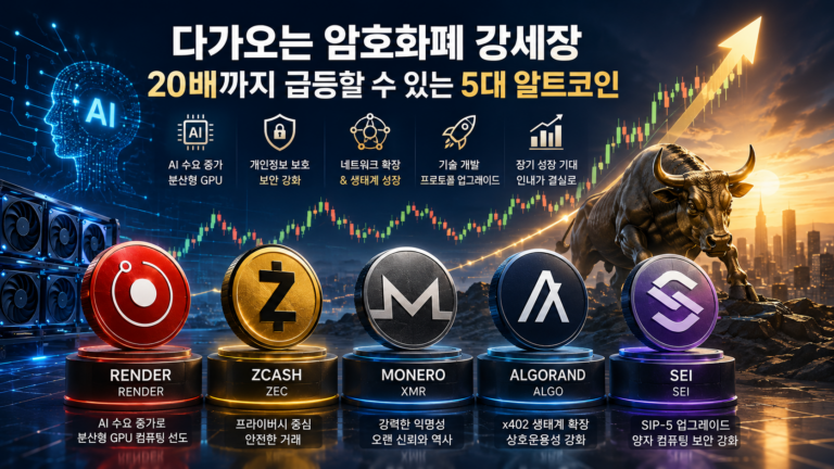 알트코인 5종 기술 비교: RENDER·ZEC·XMR·ALGO·SEI는 무엇이 다를까? 2 다가오는 암호화폐 강세장에서 주목받는 Render Zcash Monero Algorand Sei 5대 알트코인