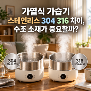 가열식 가습기 스테인리스 304 316 차이, 수조 소재가 중요할까? 4 가열식 가습기 스테인리스 304 316 차이 비교, 동일한 형태의 스테인리스 수조 가습기 2대와 소재별 304·316 표시